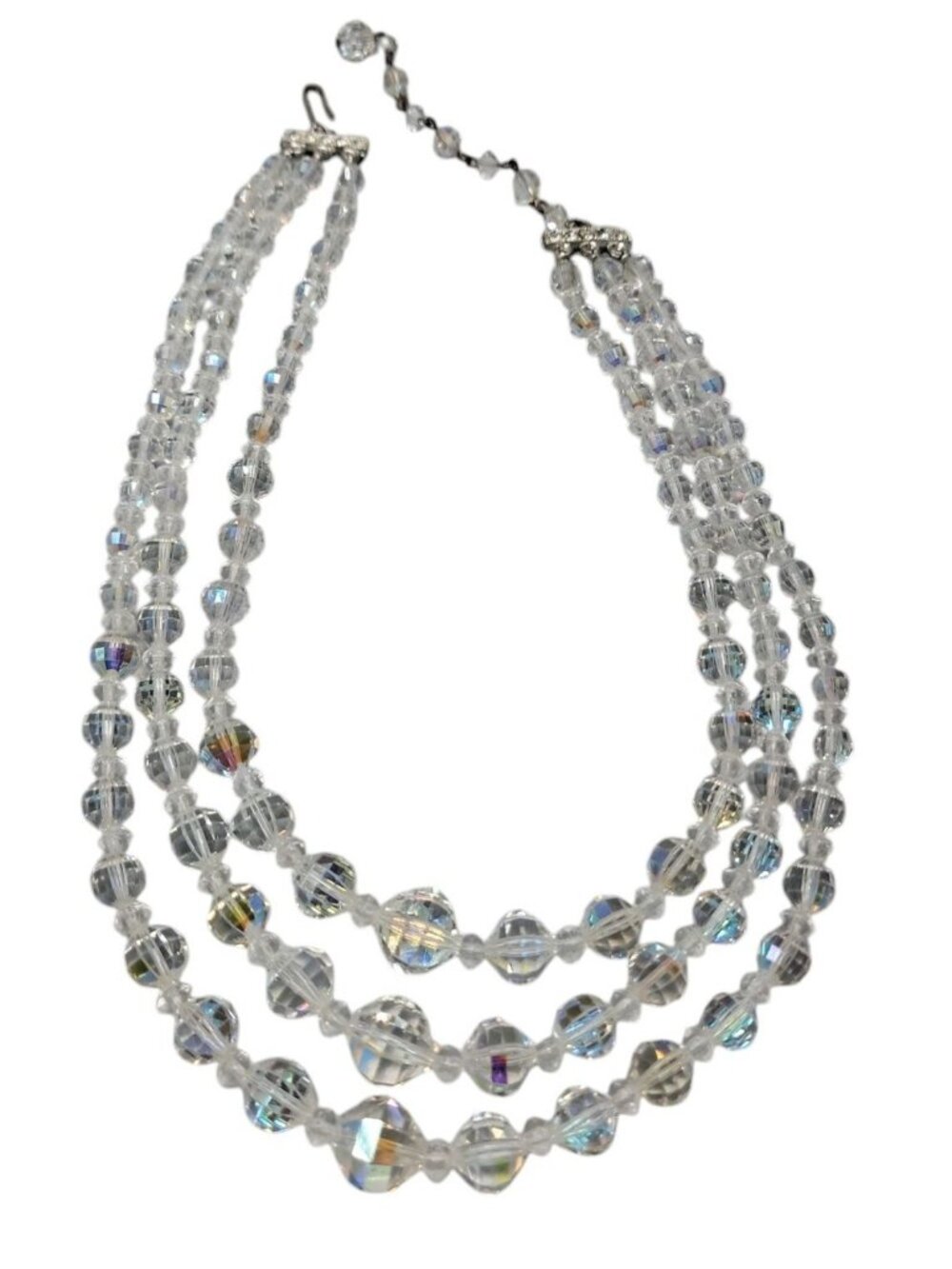 Multistrand Aurora Borealis Choker Necklace Glass Graduated 16" Beaded Chain - Picture 7 of 13
